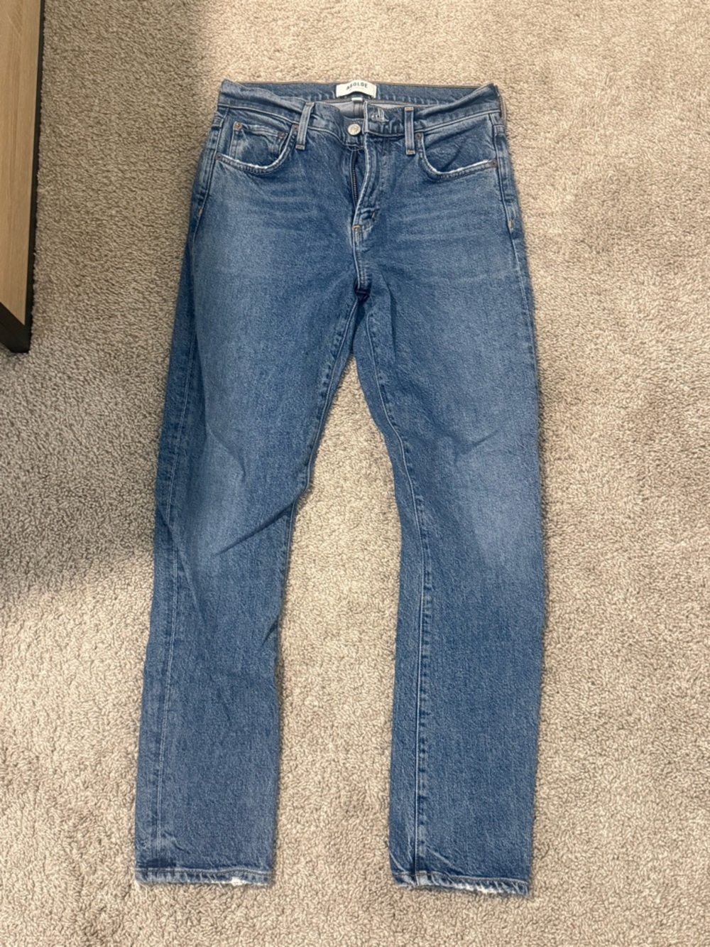 Agolde High-Rise Straight Leg Jeans in Medium Blue